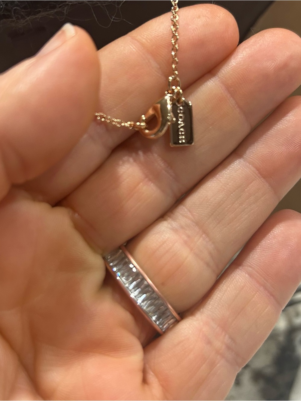 COACH Rose Gold Necklace with Sparkling Crystal Pendant - Picture 3 of 3